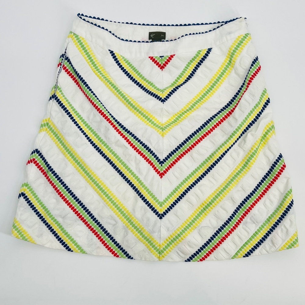 Fei Anthropologie 100% Cotton Chevron Striped Skirt 12 Lined Side Zip Rainbow